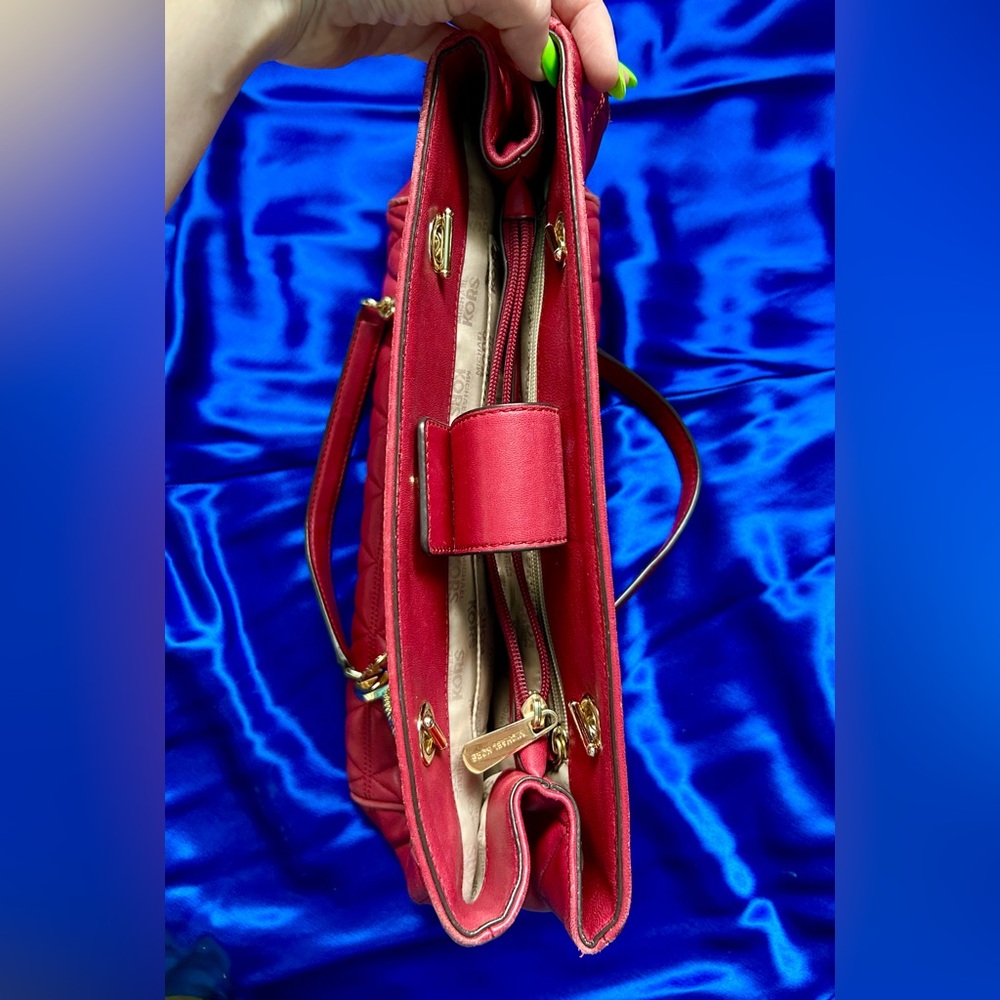 Michael Kors Red Leather Satchel w/ Gold Accents - Picture 4 of 13